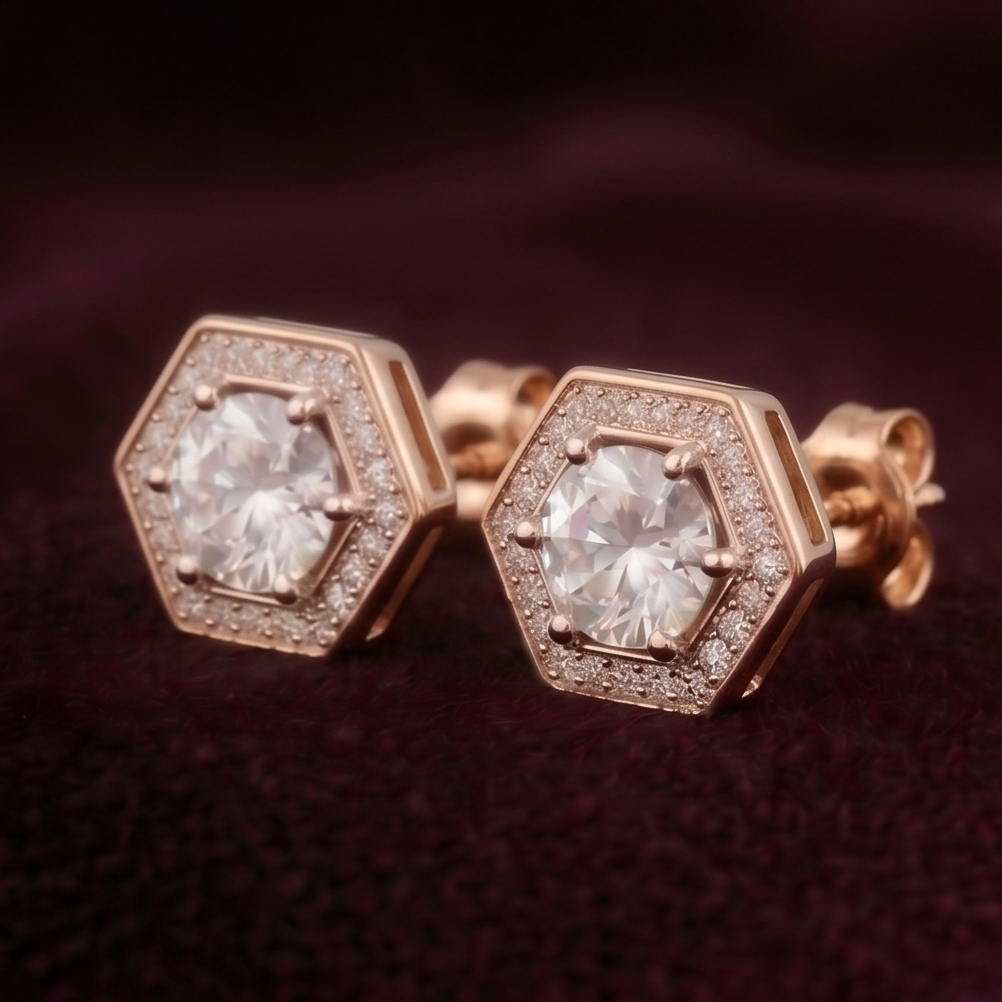 Hexa-Halo 1 Carat Solitaire Lab-Grown Diamond Earrings