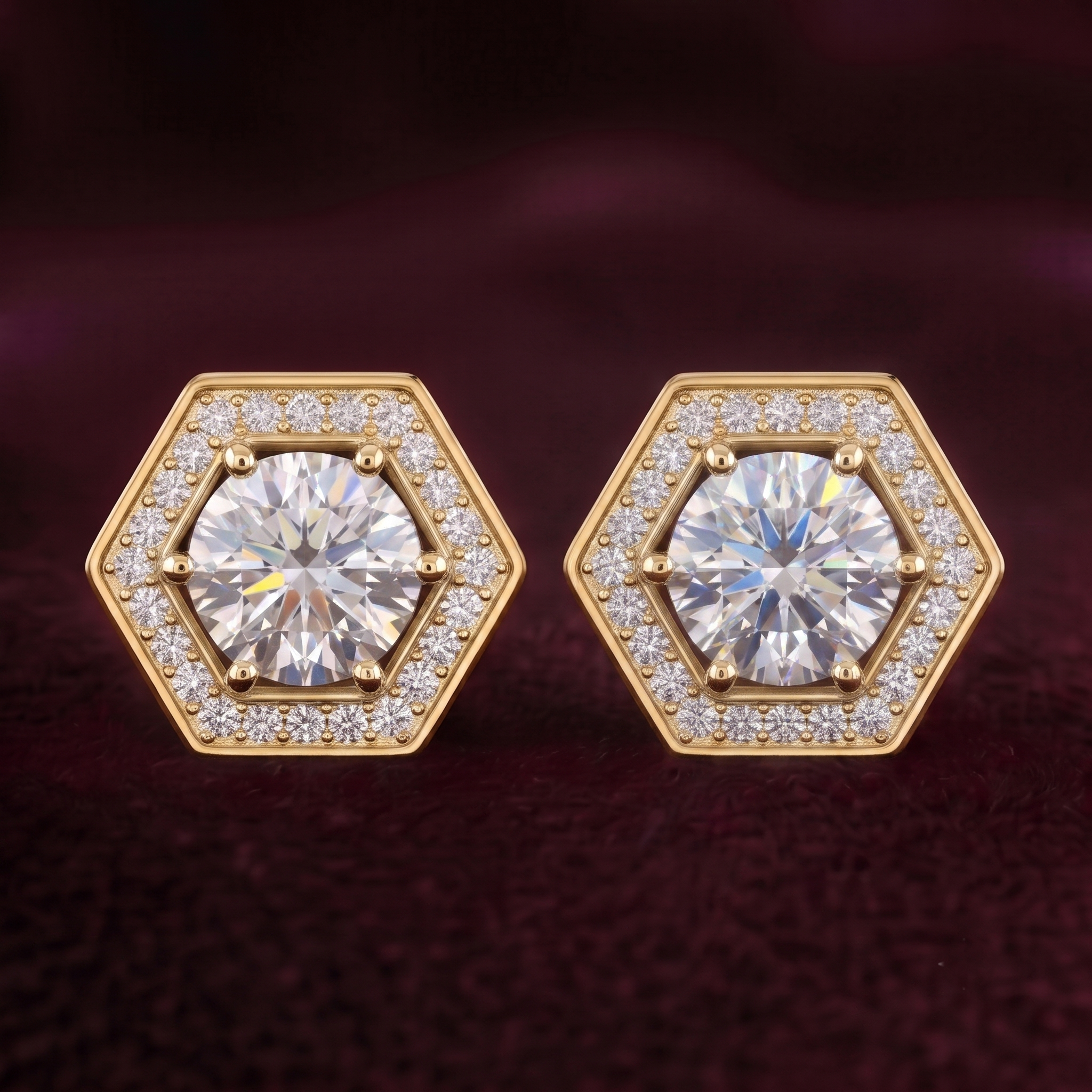 Hexa-Halo 1 Carat Solitaire Lab-Grown Diamond Earrings