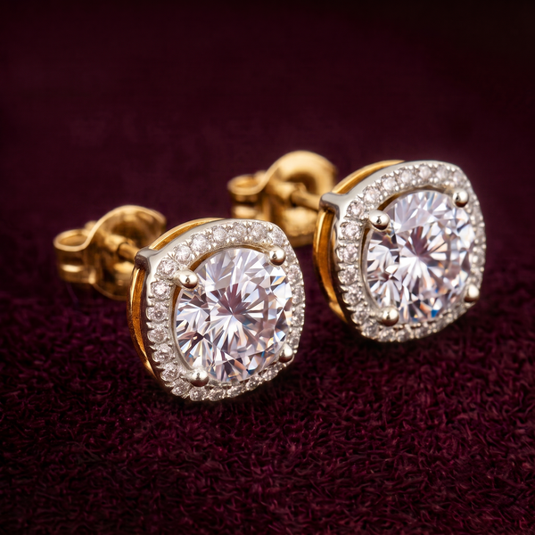 Evorra's Imperial Solitaire Halo Lab Grown Diamond Earrings
