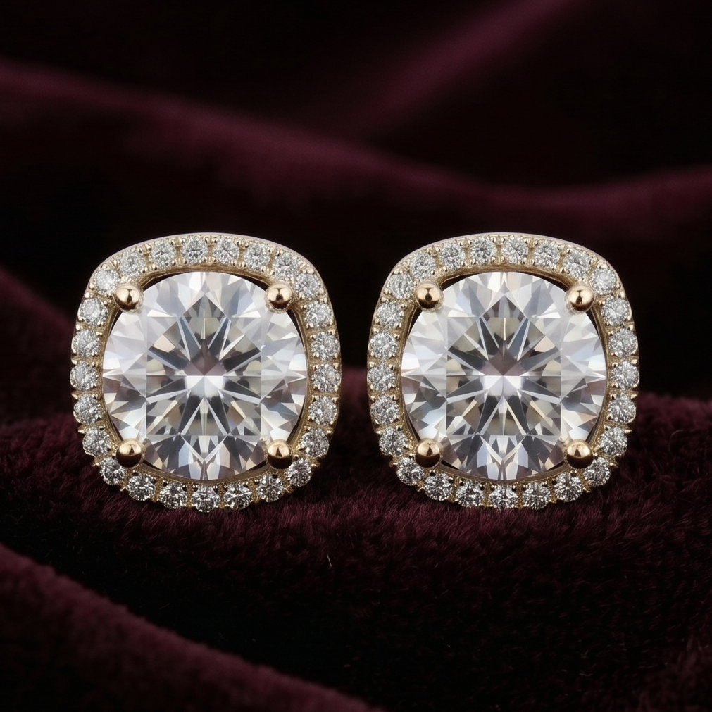 Evorra's Imperial Solitaire Halo Lab Grown Diamond Earrings