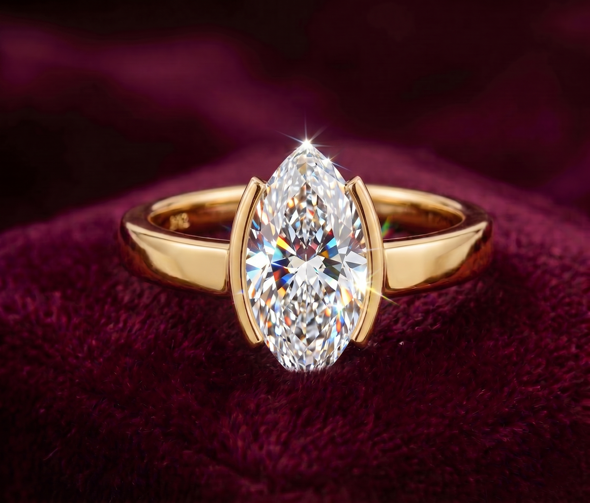 The Half-Bezel 2 Carat Marquise Solitaire Ring