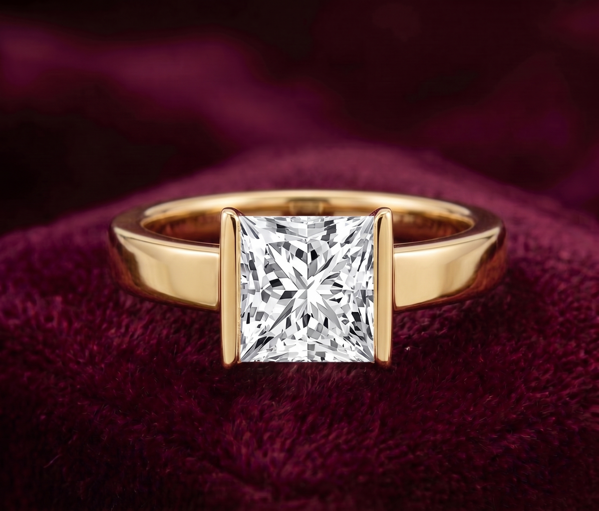 The Half-Bezel 2 Carat Princess Solitaire Ring